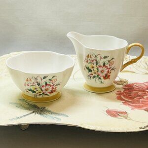 Windsor England Sugar Bowl & Creamer Yellow Trim Vintage Bone China Numbered